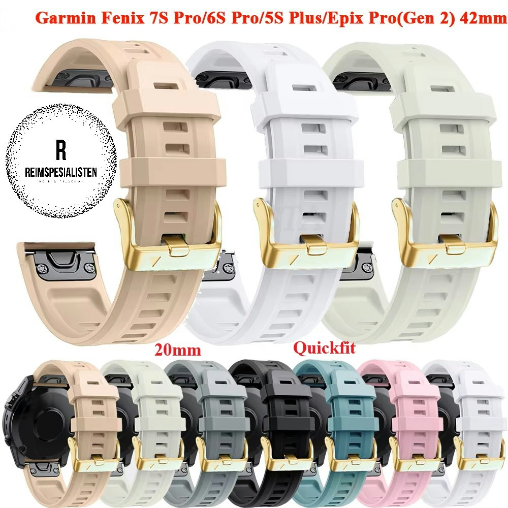 NYHET! Silikonreim m/ Gold spenne til Fenix 5s, 6s Pro, 7s Pro, Delta S, Instinct 2s