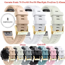 NYHET! Silikonreim m/ Gold spenne til Fenix 5s, 6s Pro, 7s Pro, Delta S, Instinct 2s