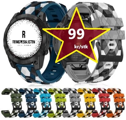 TILBUD! Silikonreim i fotballmønster til Garmin Fenix, Forerunner m.fl.