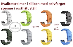 Nyhet! Silikonreim av høy kvalitet til med  sølvfarget spenne i rustfritt stål!