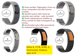 Oppgrader Garmin-klokken din med elegante sportsnylonreimer i 22 og 26mm!