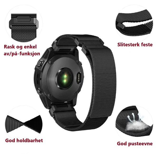 Premium nylonreimer til Garmin – pen og slitesterkt design i 22mm og 26mm!