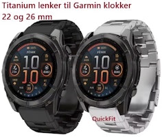 Titaniumlenke til Garmin Fenix, 3, 5/5X, 6/6X, 7/7X/7Pro, Forerunner +++
