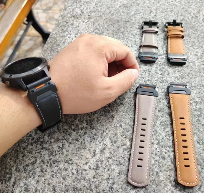 Ekte skinnreim til Garmin-klokker i 22 og 26mm Quickfit - tidløs stil