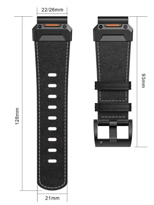 Ekte skinnreim til Garmin-klokker i 22 og 26mm Quickfit - tidløs stil
