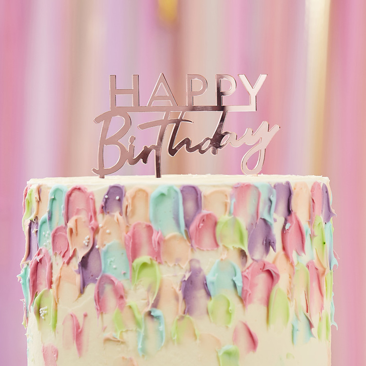Tårtdekoration - Happy Birthday - Rosé
