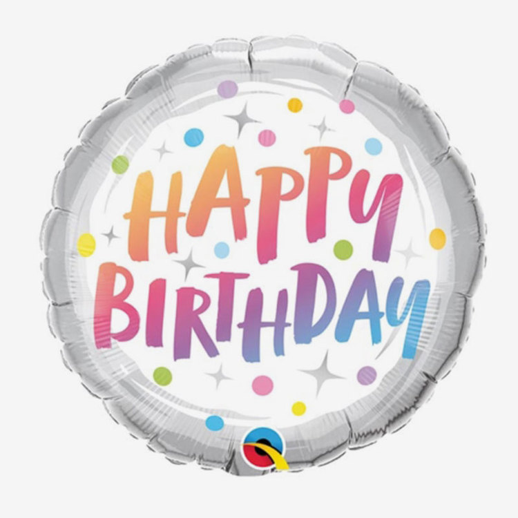 Folieballong - Happy Birthday - Rainbow Dots