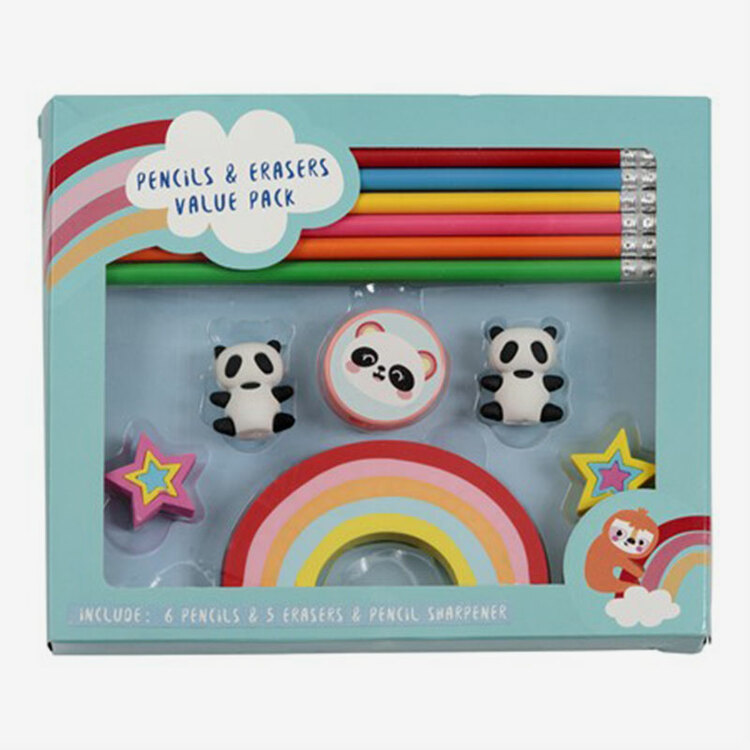 Set med pennor och sudd - Panda