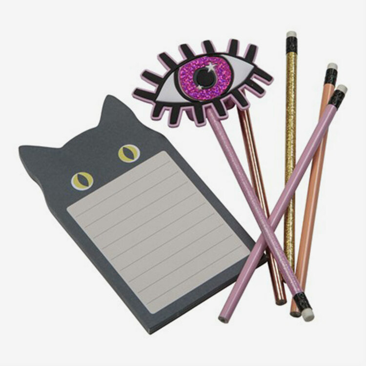 Set med pennor och block - Katt