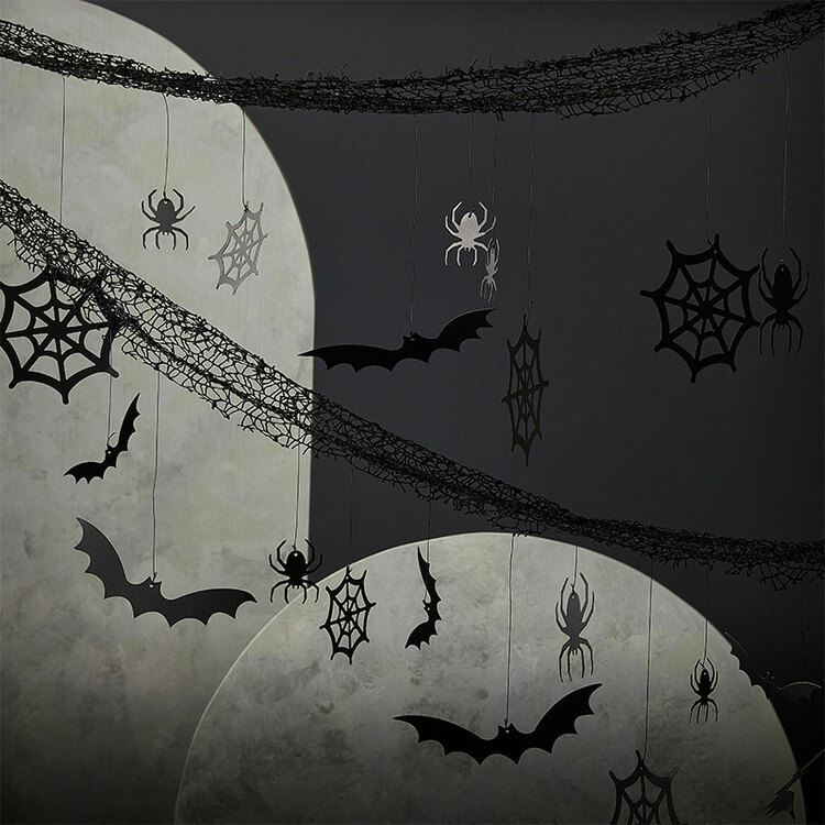 Backdrop - Halloween - Spindelnät och Fladdermöss