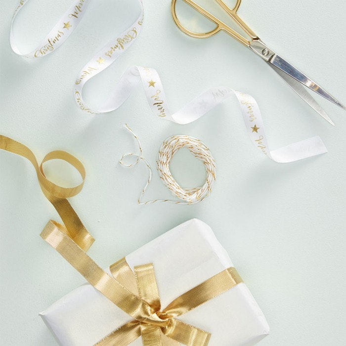 Presentbandkit Merry Christmas Guld