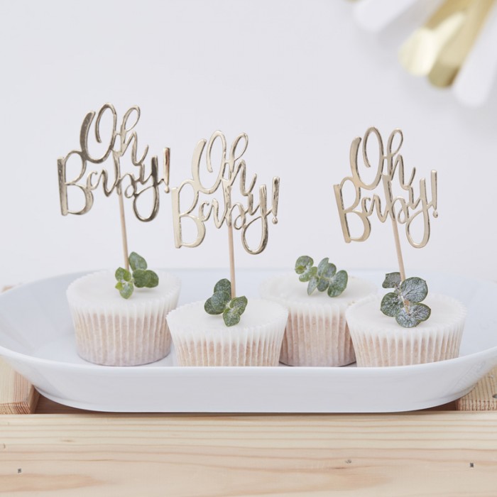 Cupcake toppers Guld Oh Baby