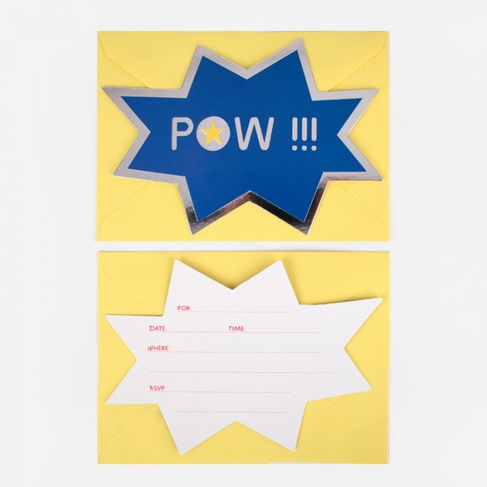 Inbjudningskort Superhero "POW"