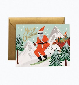 Julkort - Skiing Santa