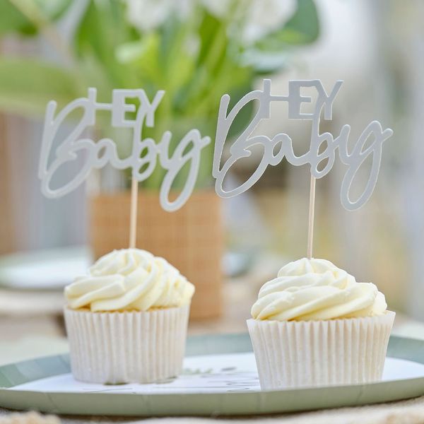 Cupcake Toppers - Hey Baby Sage