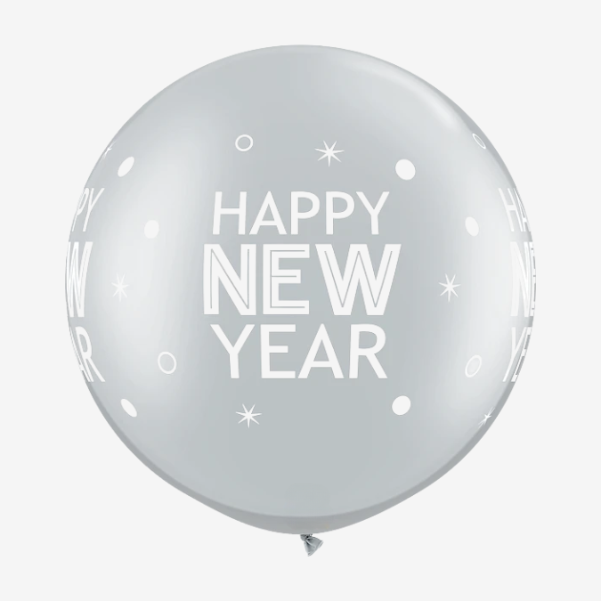 Jätteballong - Happy New Year Silver