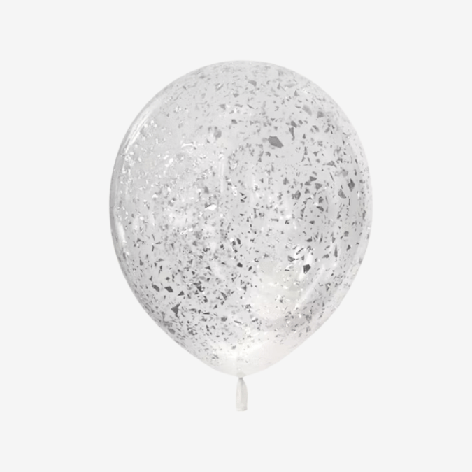 Konfettiballong 28 cm - Strimlad Silver