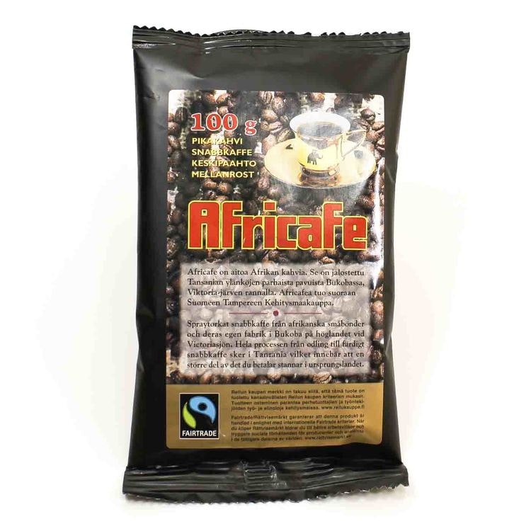 Africafe, 100g. Ett spraytorkat snabbkaffe av Arabica & Robusta-bönor. Fairtrade-märkt från Tanzania.