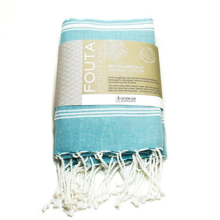 Mjuk & lätt badduk, fouta, hamam. God uppsugningsförmåga. Torkar mkt snabbt. Perfekt på stranden & på resan. Även som bordsduk. Ekologisk & Fair Trade.