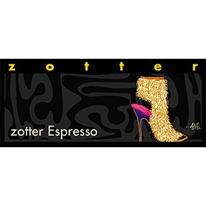 Zotter Espressso en ljuvlig mörk choklad med stark espresso. Överdraget med intensiv kakaosmak. handgjort, ekologisk, Fair Trade.