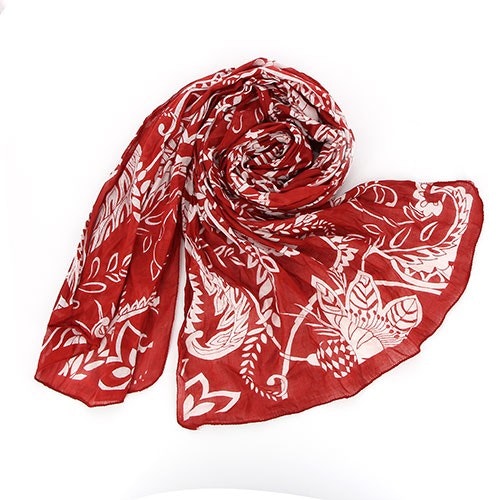 Sjal, scarf, bomull, röd/vit - Webbutik Klotet Lund