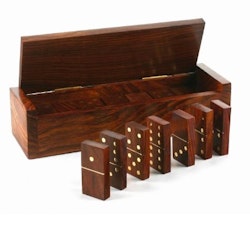 Dominospel i dekorativ träask, 28 träbrickor