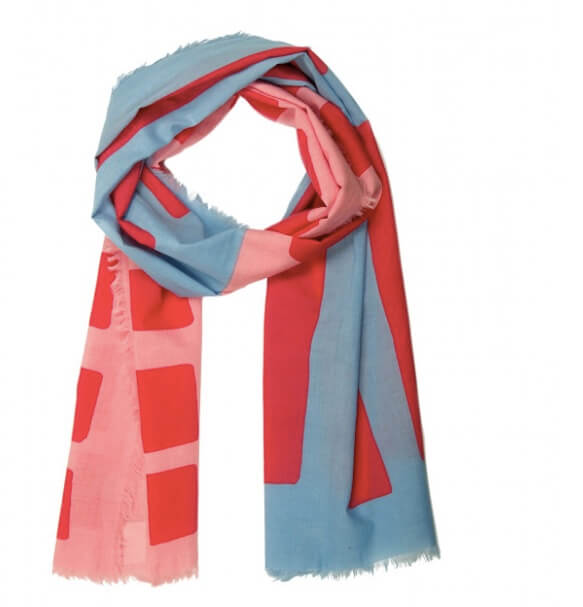 Sjal, scarf, ekologisk bomull, blå-rosa-röd