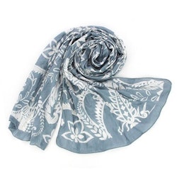Sjal, scarf, bomull, ljusgrå/vit