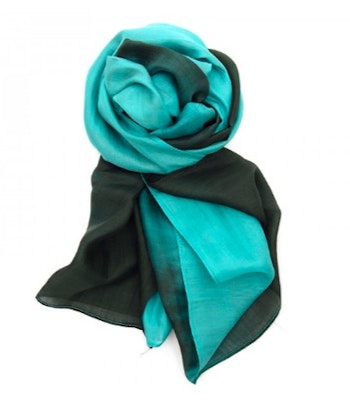 Sjal, scarf Batik, siden, silke, akvamarin/grön