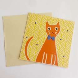 Brevkort, orange katt med kravatt, handgjort