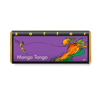 Zotter Mango Tango, exklusiv handgjord chokladkaka med ganache av mango och citron. Fair Trade, ekologisk, handgjord, bean-to-bar.