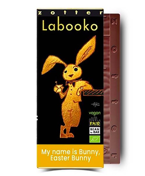 Zotter Labooko Easter Bunny är två mörka chokladsorter av utsökt kvalitet. Underbara kakaoupplevelser. Ekologisk & Fair Trade.