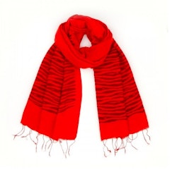 Sjal, scarf, siden/viskos, ränder, röd, handvävd
