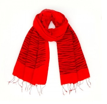 Sjal, scarf, siden/viskos, ränder, röd