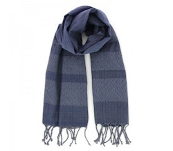 Sjal, scarf, bomull, mörkblå, handvävd