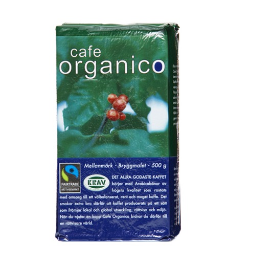 Cafe Organico bryggmalet mellanmörk på arabicabönor från Mexiko. Kraftfull karaktär. Ekologiskt, Fairtrade, klimatkompenserat.