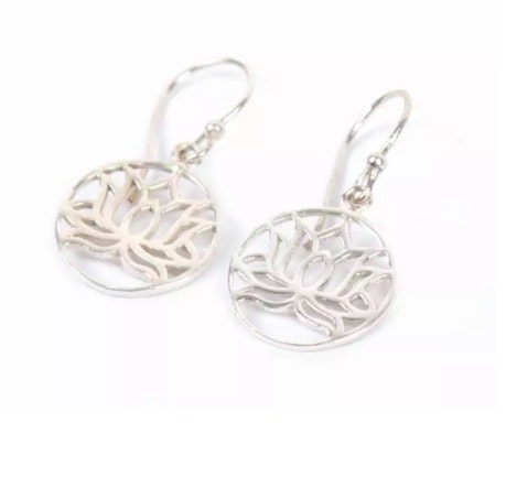 Smycke: örhänge i form av en lotusblomma, silverfärgad mässing, nickelfri, Fair Trade.