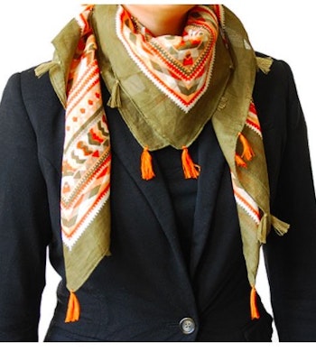 Halsduk, scarf Quadro, bomull, kvadratisk, orange-grön