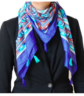 Sjal, scarf Quadro, bomull, kvadratisk, blå