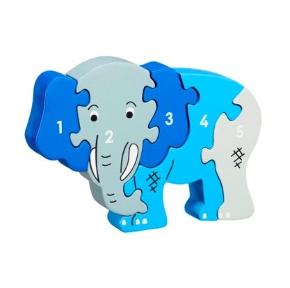Pusseldjur Elefant, med siffrorna 1-5. En rolig räkneleksak för yngre barn. Fair Trade.