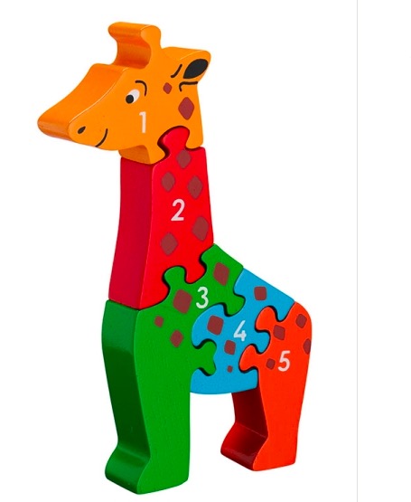 Pusseldjur Giraff, med siffrorna 1-5. En rolig räkneleksak för yngre barn. Fair Trade.