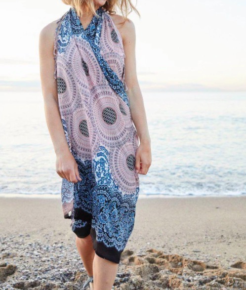 Strandklädsel, sarong, Mandala-motiv, akvarell