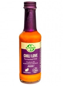 Chilisås Chili Love, Fermenterad chili, med serrano-chili och birdseye-chili. Till wok, dip och topping på pizza. Fair Trade.