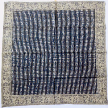 Kalamkari halsduk, kvadratisk, mörkblå streck
