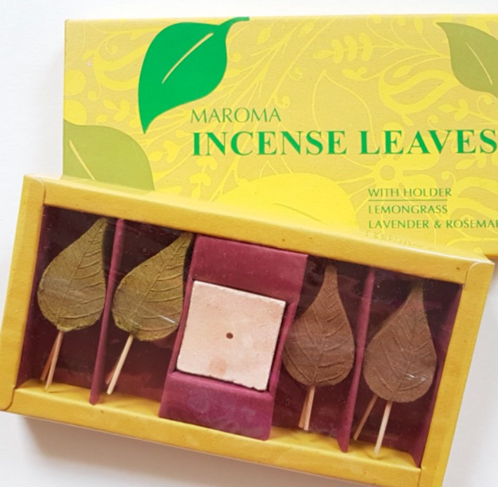 Incense leafs, rökelse formad som ett löv, med dofterna citrongräs, lavendel-rosmarin. Naturliga ingredienser. Presentförpackning, Maroma, Fair Trade.
