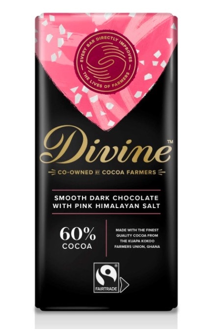 Divine Mörk choklad 60 %, med rosa Himalaya-salt