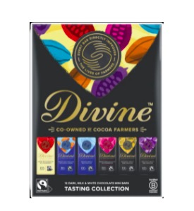 Tasting set.12 små Divine-chokladkakor i 6 olika sorter. Presentförpackning eller prova-på! mörk, vit, mjölk, smaksatt.