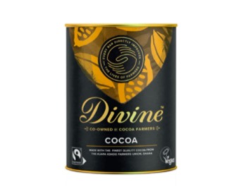 Divine kakao för bakning och smaksättning. 100% kakaopulver, mörkt, från Ghana, Fairtrade. Vegansk.