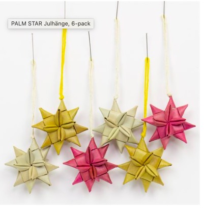 Julhänge Palm Star, 6 stycken, Afroart. 6 stycken, handgjorda av palmblad.