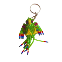 Nyckelring av glaspärlor, fågel, grön papegoja